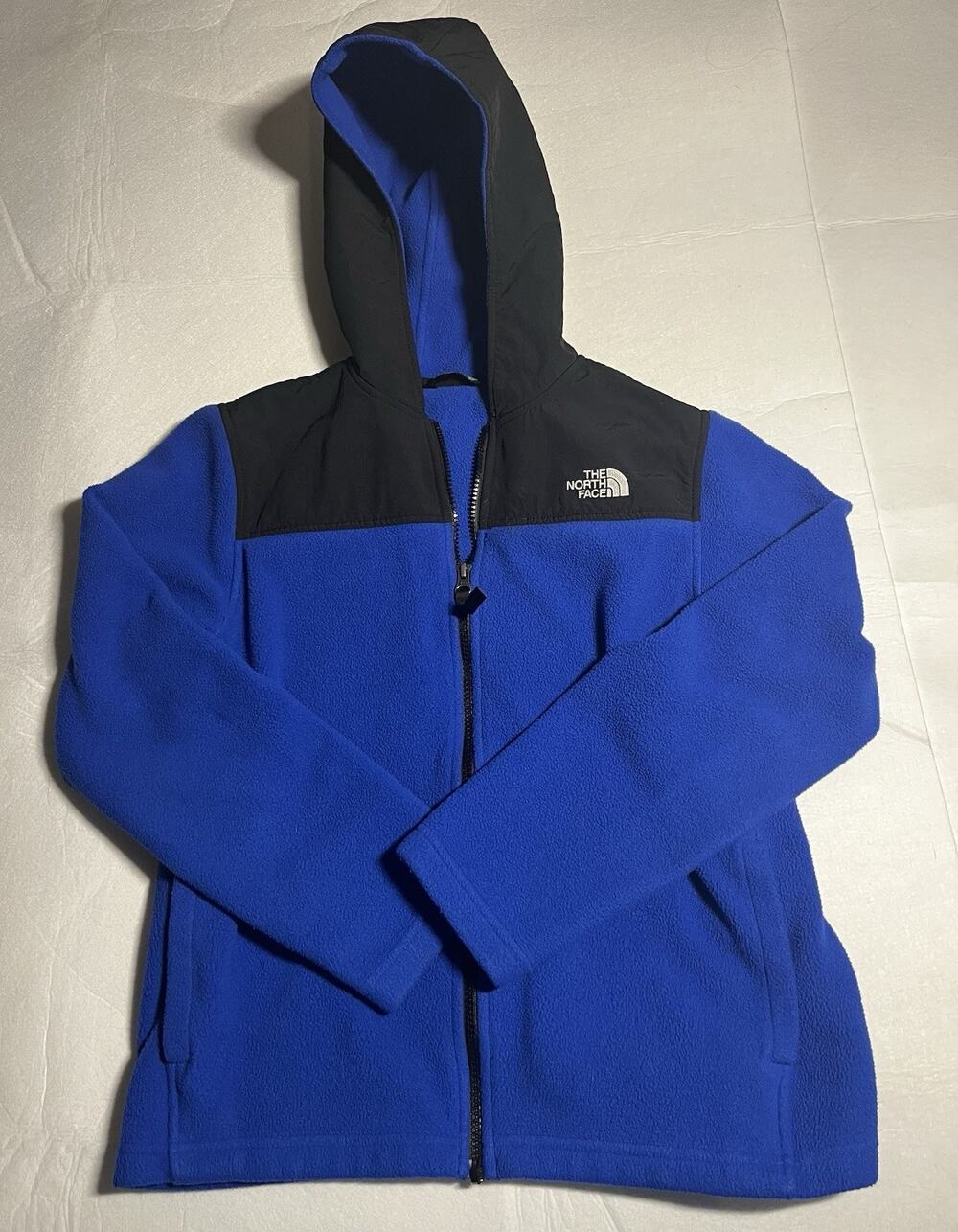 The North Face Youth L 14/16 Denali Fleece Jacket Blue Black Hooded Full Zip